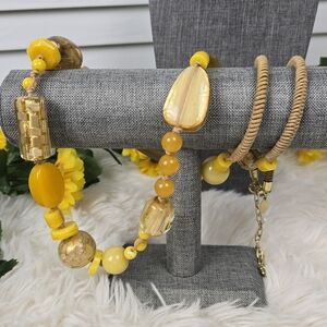 Chico's Yellow and Gold Beaded Chunky Necklace